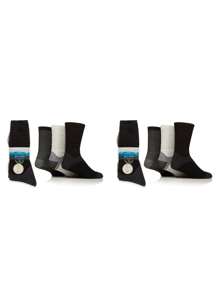 Glenmuir Black Fully Cushioned Boot Socks With Arch Support 6 Pack - Image 1 of 4