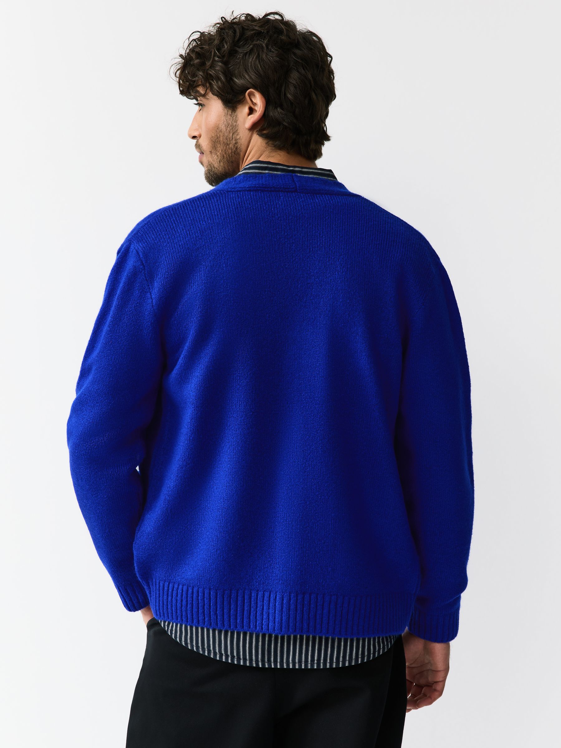 Buy Cobalt Blue Regular Fit Embroidered Chest Motif Cardigan from