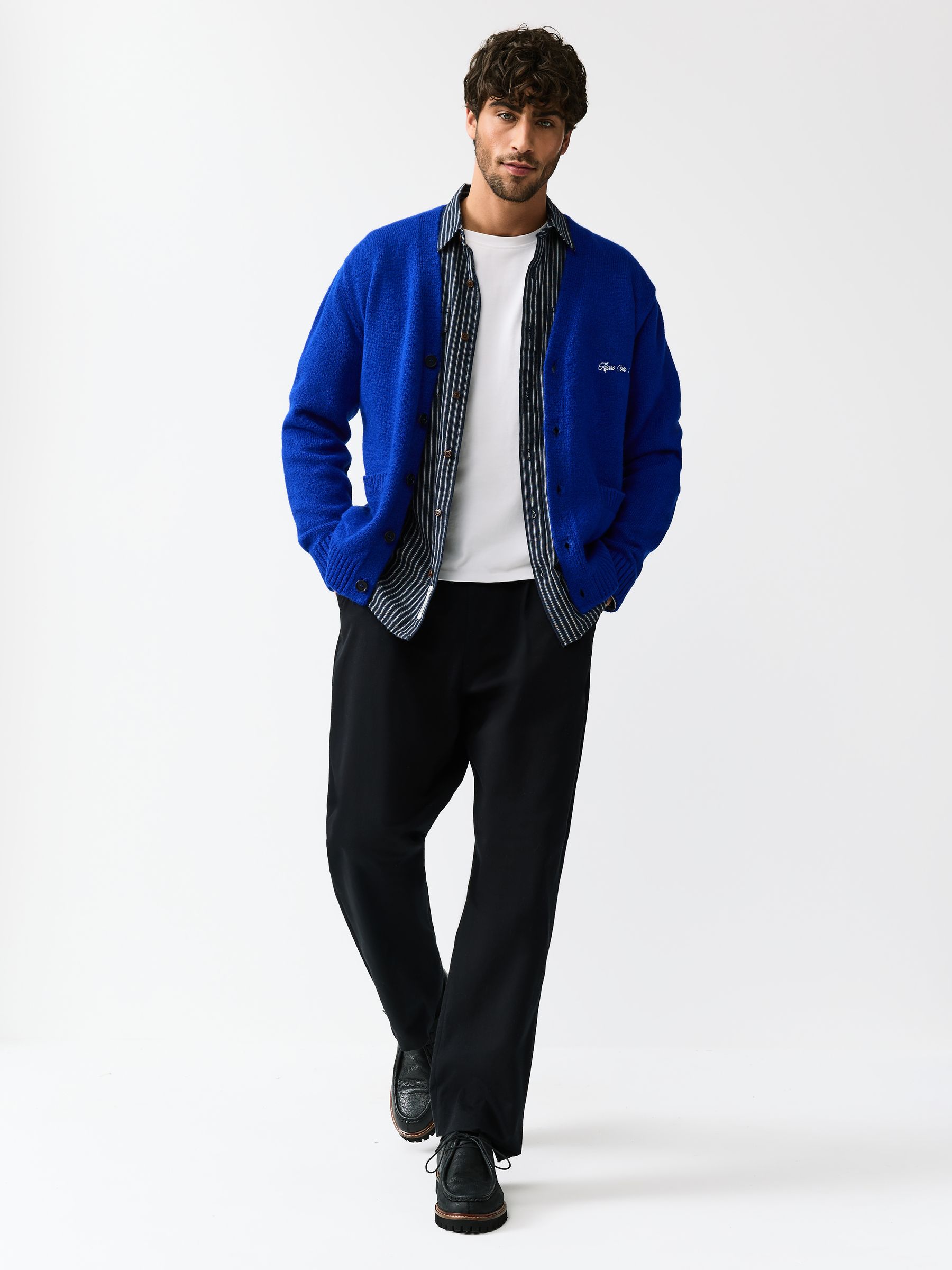 Buy Cobalt Blue Regular Fit Embroidered Chest Motif Cardigan from