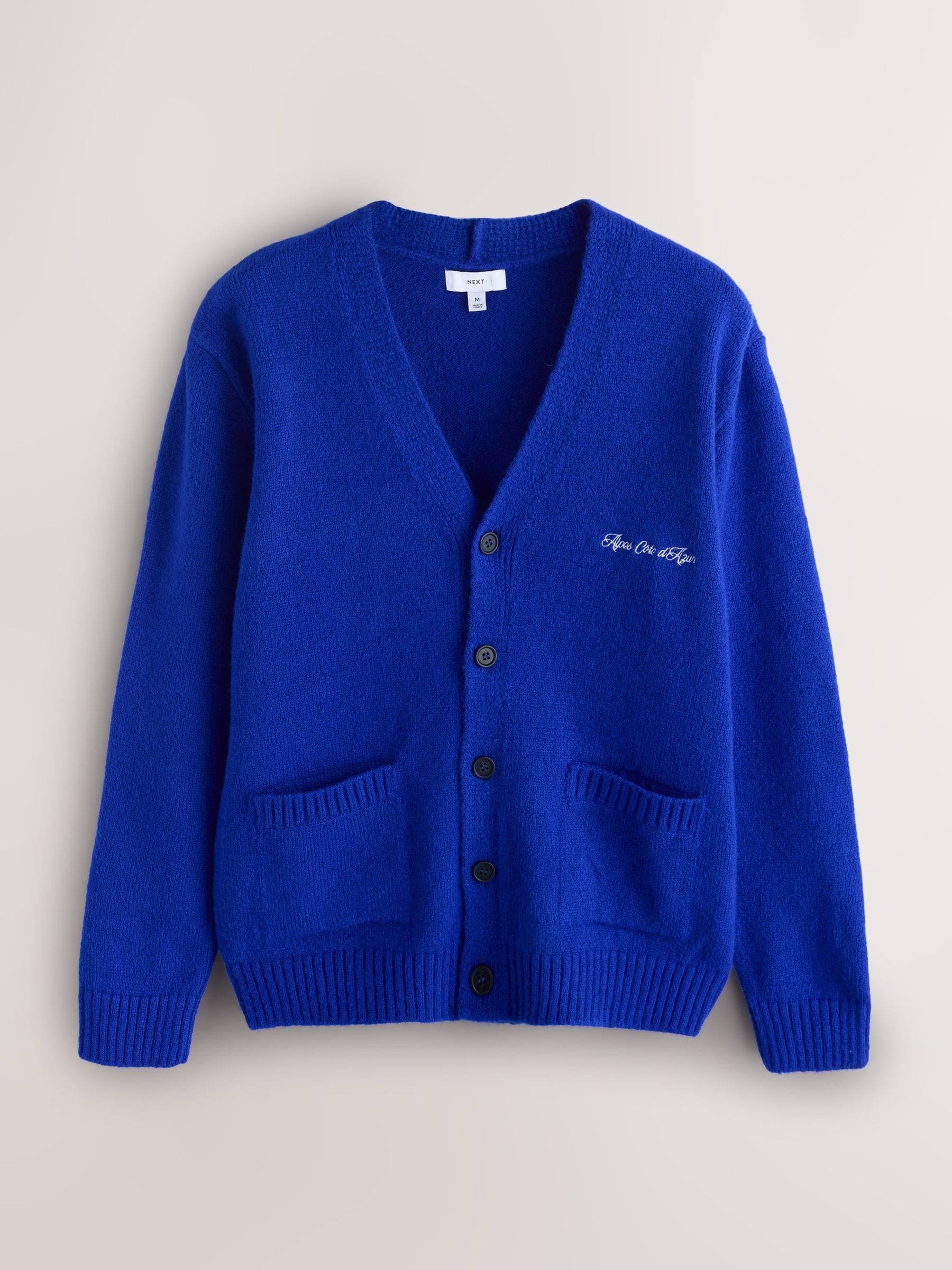 Buy Cobalt Blue Regular Fit Embroidered Chest Motif Cardigan from