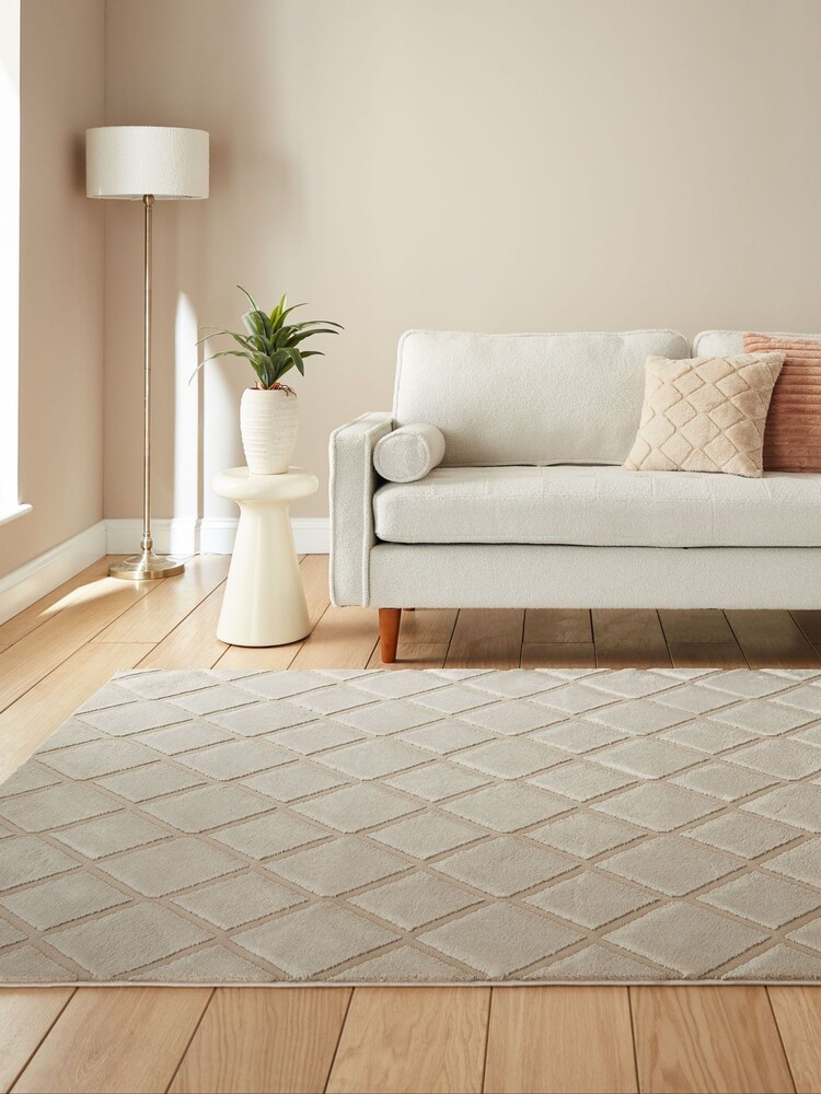 Catherine Lansfield Natural Cosy Diamond Washable Rug - Image 1 of 6 Catherine Lansfield Natural Cosy Diamond Washable Rug - Image 1 of 6