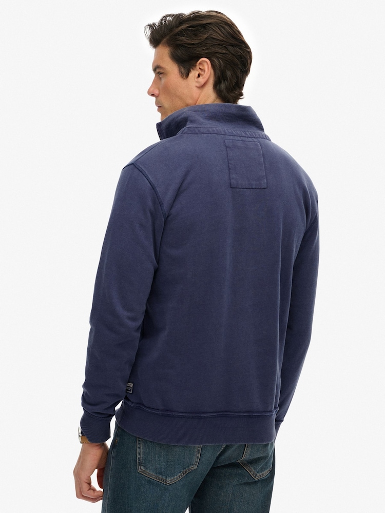 Superdry Blue Vintage Athletic Half-Zip Jumper - Image 2 of 6 Superdry Blue Vintage Athletic Half-Zip Jumper - Image 2 of 6