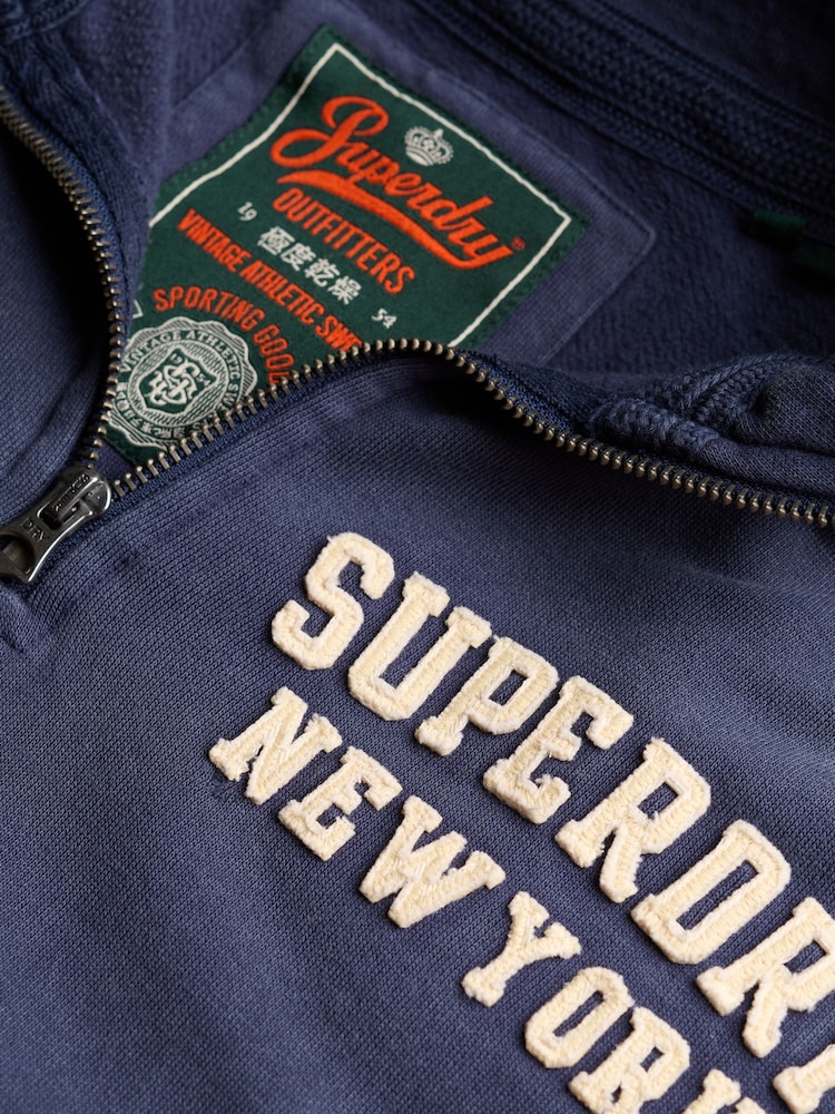 Superdry Blue Vintage Athletic Half-Zip Jumper - Image 6 of 6 Superdry Blue Vintage Athletic Half-Zip Jumper - Image 6 of 6