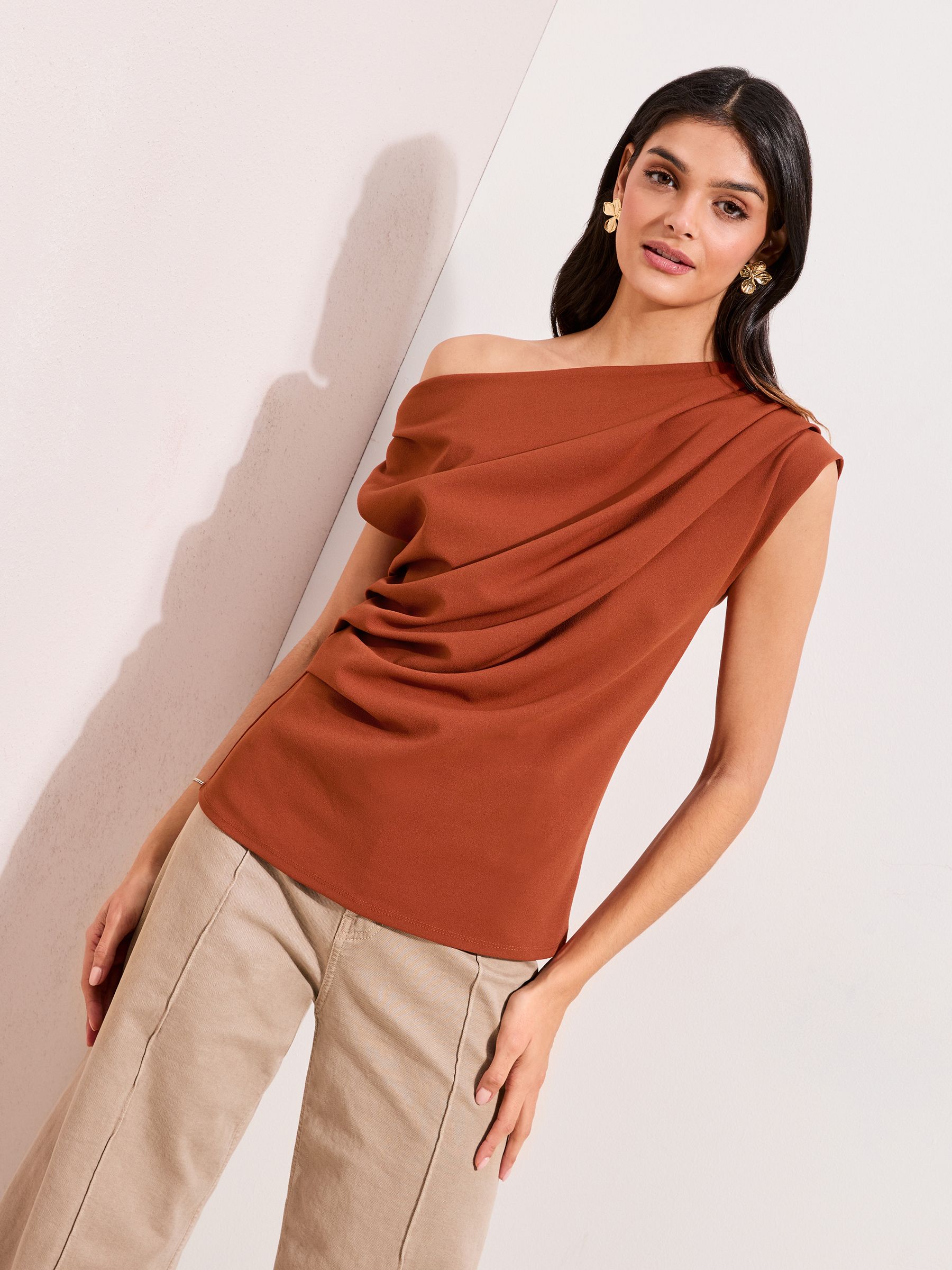 トップス RT-193830 Buy Friends Like These Rust Red Draped Off The Shoulder Top from