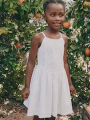 White Strappy Broderie Dress (3-16yrs) - Image 1 of 5