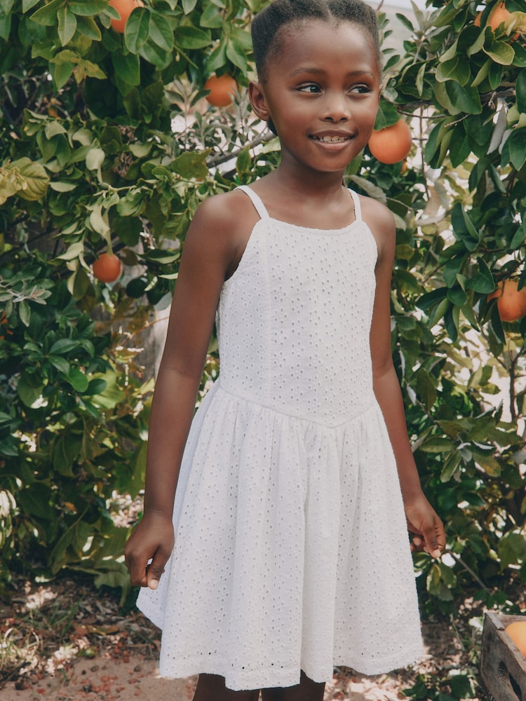 White Strappy Broderie Dress (3-16yrs) - Image 1 of 5