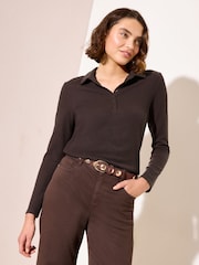 Friends Like These Brown Crinkle Henley Top - Image 3 of 4