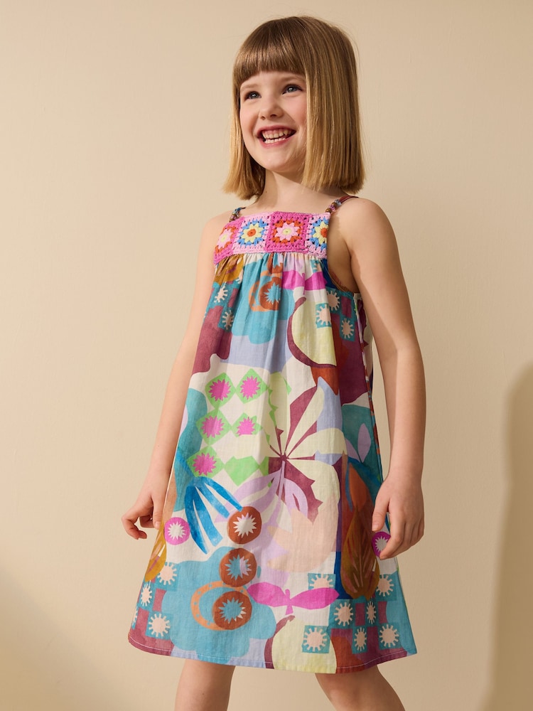 Multi Blue Strappy Crochet Dress (3-16yrs) - Image 1 of 8