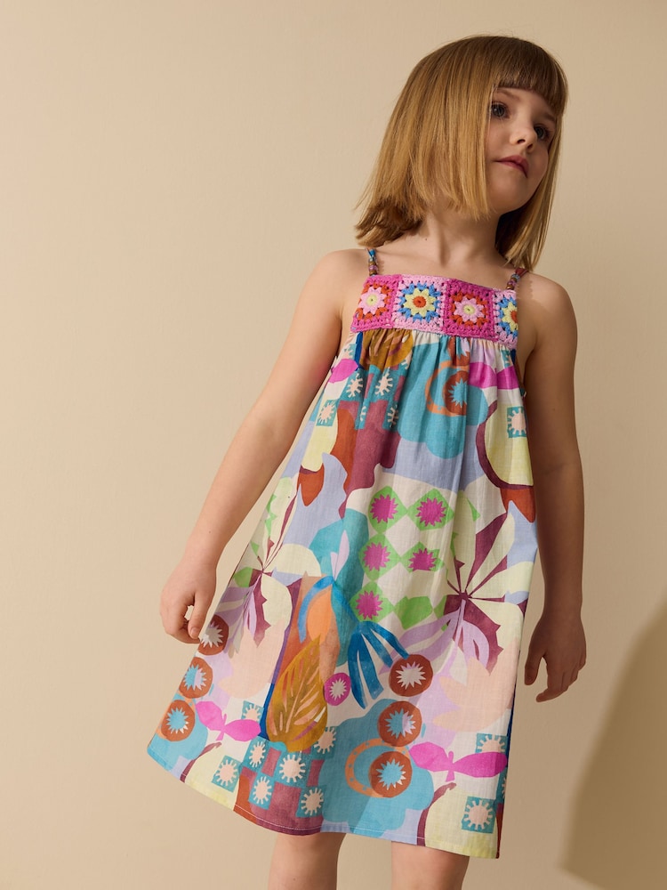 Multi Blue Strappy Crochet Dress (3-16yrs) - Image 2 of 8