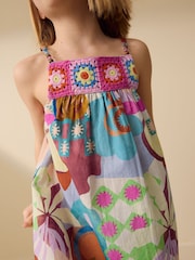 Multi Blue Strappy Crochet Dress (3-16yrs) - Image 4 of 8