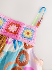 Multi Blue Strappy Crochet Dress (3-16yrs) - Image 8 of 8