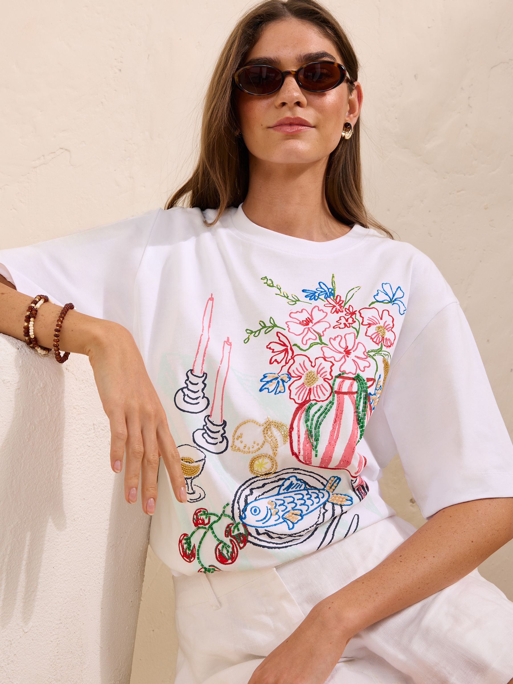 Buy Friends Like These White Beaded Date Night Graphic T-Shirt