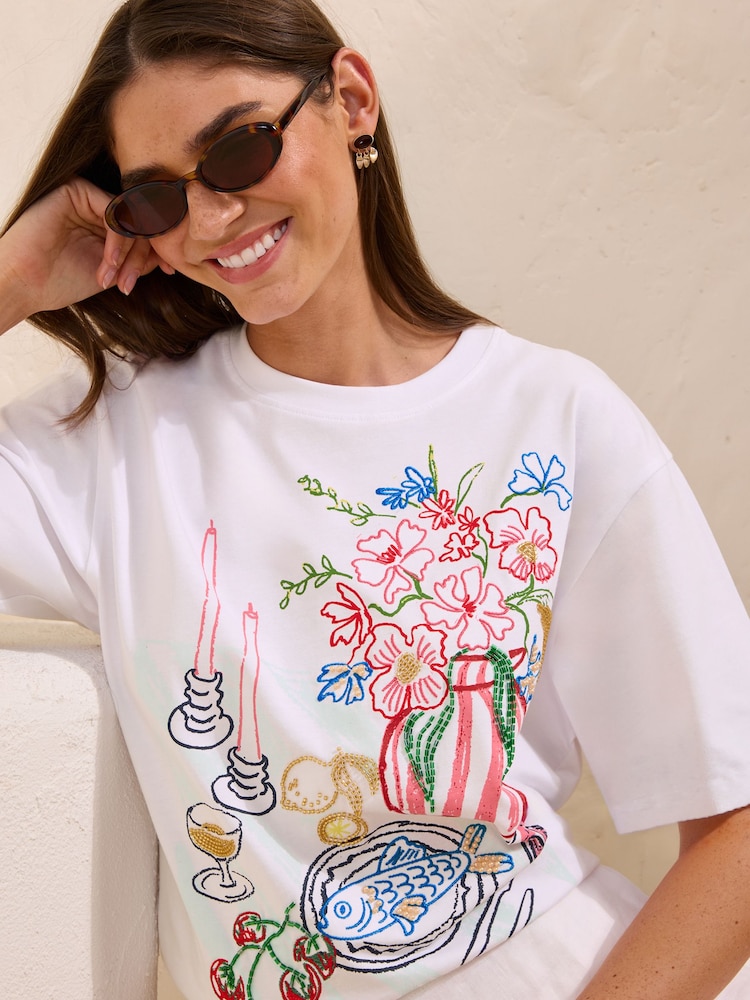 Friends Like These White Beaded Date Night Graphic T-Shirt - Image 5 of 5