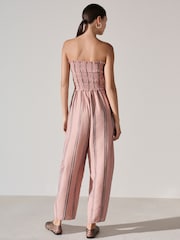 Pink Stripe Bandeau Shirred Body Barrel Leg Jumpsuit - Image 4 of 8