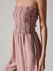 Pink Stripe Bandeau Shirred Body Barrel Leg Jumpsuit - Image 5 of 8