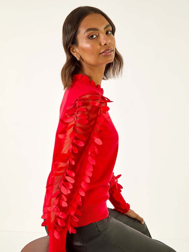 Roman Red Sheer Feather Sleeved Jumper - Image 1 of 5 Roman Red Sheer Feather Sleeved Jumper - Image 1 of 5