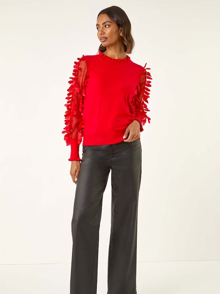Roman Red Sheer Feather Sleeved Jumper - Image 2 of 5 Roman Red Sheer Feather Sleeved Jumper - Image 2 of 5