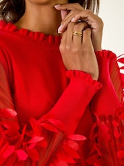 Roman Red Sheer Feather Sleeved Jumper - Image 5 of 5