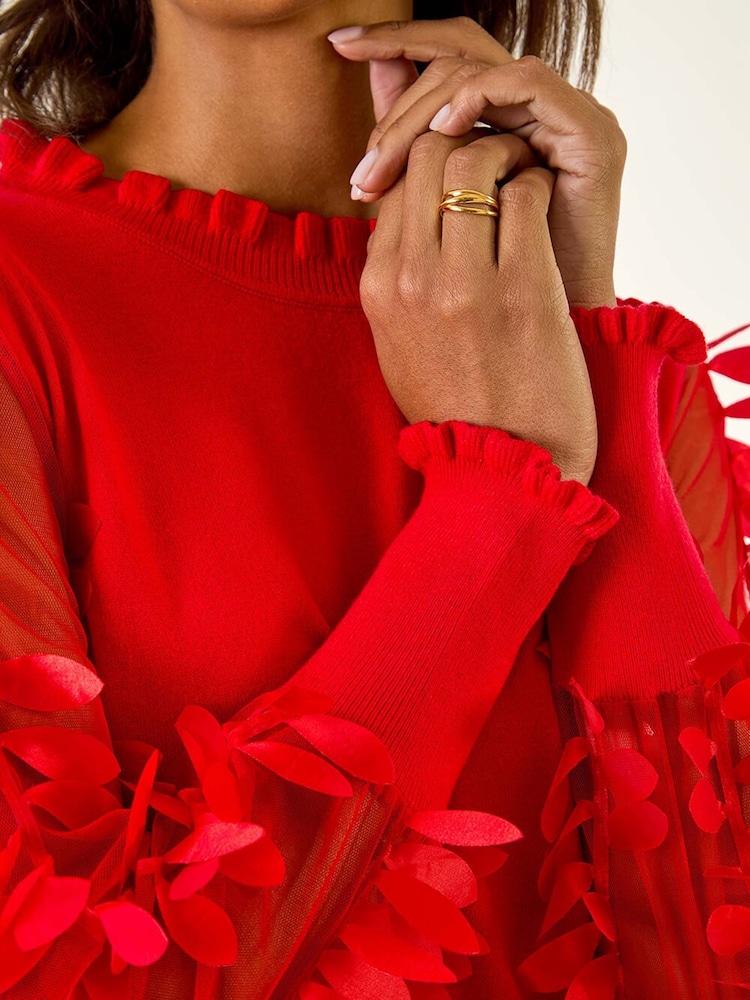 Roman Red Sheer Feather Sleeved Jumper - Image 5 of 5 Roman Red Sheer Feather Sleeved Jumper - Image 5 of 5
