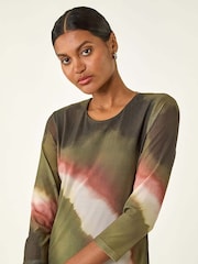 Roman Green Abstract Print Mesh Stretch Midi Dress - Image 4 of 5