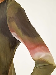 Roman Green Abstract Print Mesh Stretch Midi Dress - Image 5 of 5