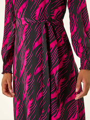 Roman Pink Abstract Feather Shirred Midi Dress - Image 5 of 5