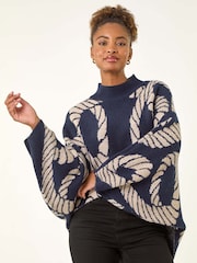Roman Blue Abstract Line Knit Jumper - Image 1 of 5