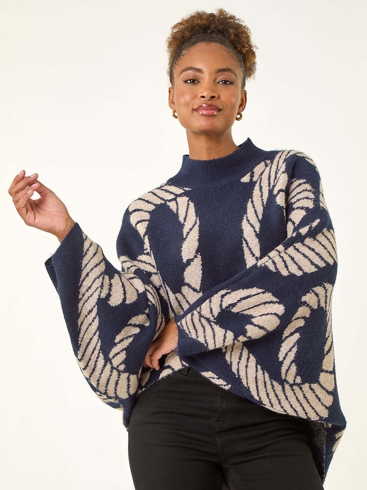 Roman Blue Abstract Line Knit Jumper - Image 1 of 5 Roman Blue Abstract Line Knit Jumper - Image 1 of 5