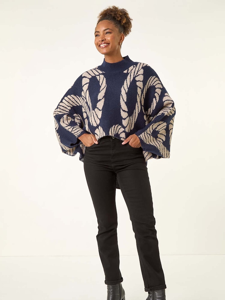 Roman Blue Abstract Line Knit Jumper - Image 2 of 5 Roman Blue Abstract Line Knit Jumper - Image 2 of 5