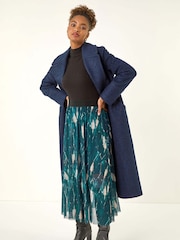 Roman Blue Abstract Print Mesh Overlay Skirt - Image 1 of 5
