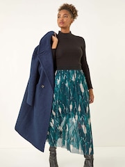 Roman Blue Abstract Print Mesh Overlay Skirt - Image 2 of 5