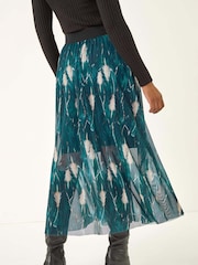 Roman Blue Abstract Print Mesh Overlay Skirt - Image 3 of 5