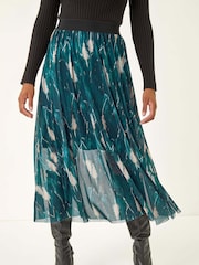 Roman Blue Abstract Print Mesh Overlay Skirt - Image 4 of 5
