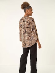 Roman Brown Animal Print V-Neck Shirt - Image 4 of 5