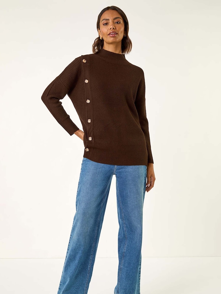 Roman Brown Side Buttoned Knit Jumper - Image 2 of 5 Roman Brown Side Buttoned Knit Jumper - Image 2 of 5
