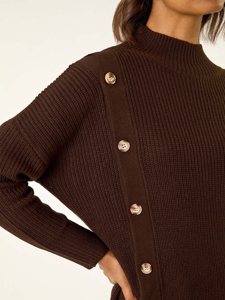 Roman Brown Side Buttoned Knit Jumper - Image 5 of 5 Roman Brown Side Buttoned Knit Jumper - Image 5 of 5