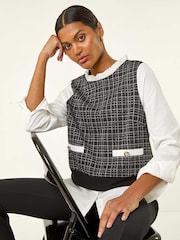 Roman Black Boucle Top & Shirt - Image 1 of 5