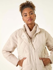 Roman White Diamond Padded Button Jacket - Image 1 of 5