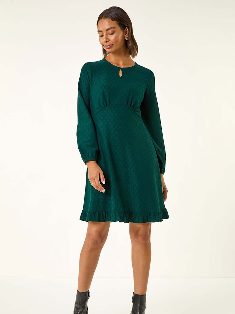 Roman Green Textured Spot Keyhole Dress - Image 2 of 5 Roman Green Textured Spot Keyhole Dress - Image 2 of 5