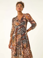 Roman Brown Animal Print Hanky Hem Dress - Image 2 of 5