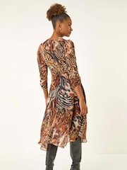 Roman Brown Animal Print Hanky Hem Dress - Image 3 of 5