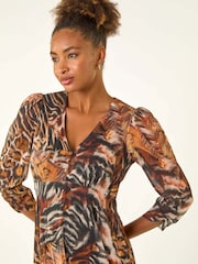 Roman Brown Animal Print Hanky Hem Dress - Image 4 of 5