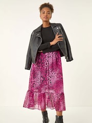 Roman Pink Animal Print Stretch Midi Dress - Image 1 of 5