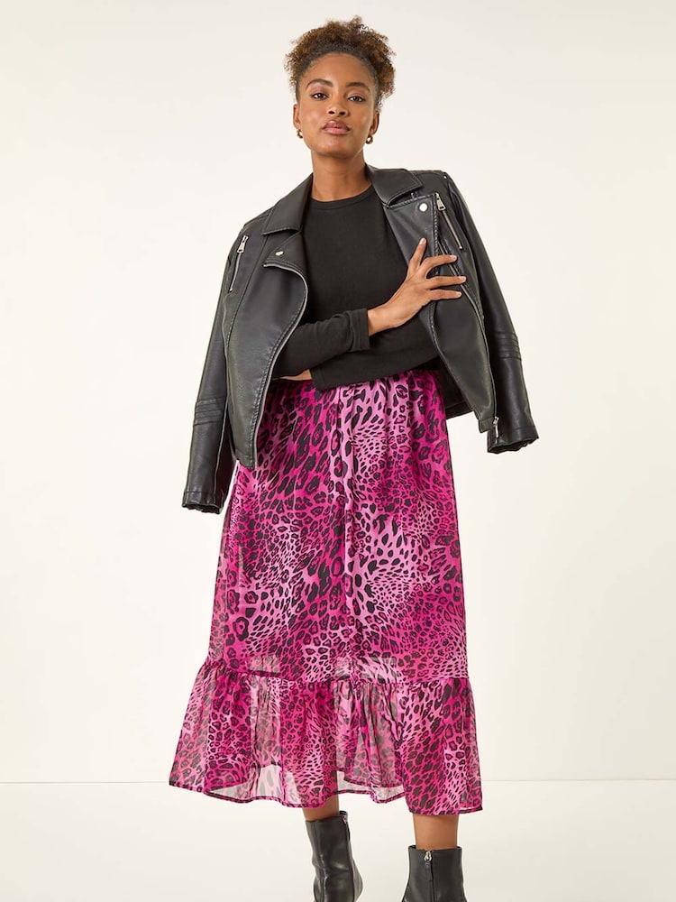 Roman Pink Animal Print Stretch Midi Dress - Image 1 of 5 Roman Pink Animal Print Stretch Midi Dress - Image 1 of 5