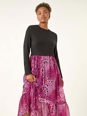 Roman Pink Animal Print Stretch Midi Dress - Image 2 of 5