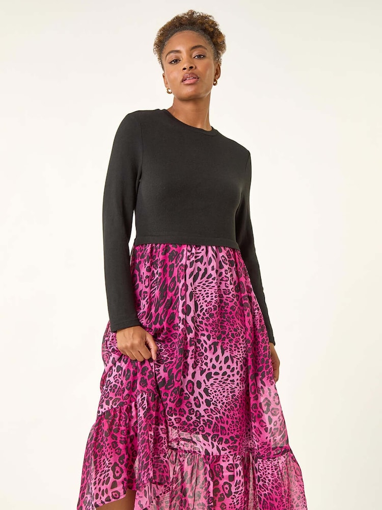 Roman Pink Animal Print Stretch Midi Dress - Image 2 of 5 Roman Pink Animal Print Stretch Midi Dress - Image 2 of 5