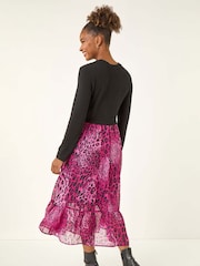 Roman Pink Animal Print Stretch Midi Dress - Image 3 of 5