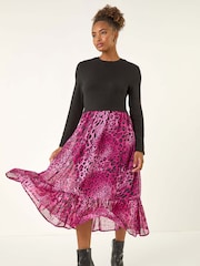 Roman Pink Animal Print Stretch Midi Dress - Image 4 of 5