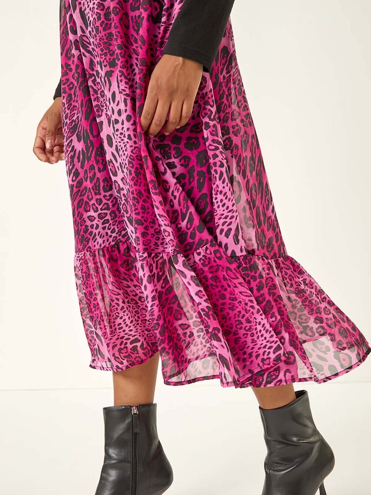 Roman Pink Animal Print Stretch Midi Dress - Image 5 of 5 Roman Pink Animal Print Stretch Midi Dress - Image 5 of 5