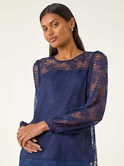 Roman Blue Lace Jersey Stretch Blouse - Image 1 of 5